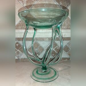 Elegant Green Glass Art Raised Dish Decor